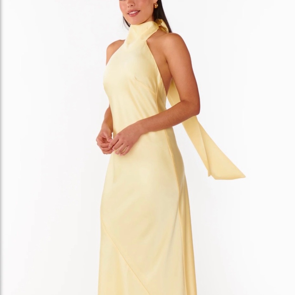 Show Me Your MuMu Pale Yellow Backless Halter Maxi Dress